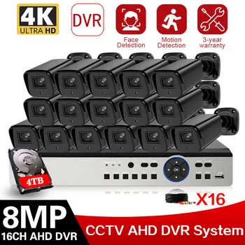 16CH CCTV DVR Domov kamerovým Systémom Súprava 4K 8CH AHD DVR Súprava Vonkajšia Nepremokavá Video Surveillance Camera Systém Nastaviť 8MP 5MP
