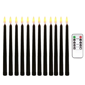 12Pcs Čierne Telo Diaľkové Flameless Svietniky,batériový Časovač LED Taper Sviečky Na Halloween,Svadobné Dekorácie