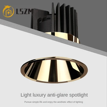Zabudované LED Reflektory Zlato LED Downlight Anti-Glare COB LED Spot Lampy Kolo LED Stropné svietidlo Hliníkové AC90-260V LED Osvetlenie