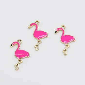 Leenahar-10PCS Roztomilý Flamingo Charms Fushia Ružová Smalt Zvierat, Vtákov Prívesok pre KUTILOV, Náhrdelníky Náušnice, Takže Šperky Hľadanie