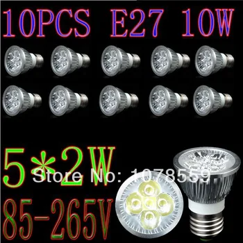 10PCS 5X2W E27 LED Lampa 10W Teplá biela/Biela Stmievateľné Žiarovky SVETLE Reflektorov, 85-265V Epistar čipu Zadarmo Shpping