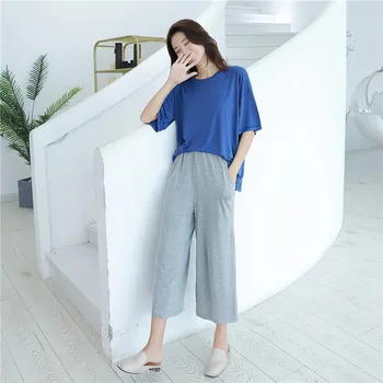 Modálne Plus Veľkosť Pyžamo Ženy Lete Cool-Krátke rukávy Sleepwear zostrojenia Kolo Krku Plavky dvojdielne plavky Nastaviť Domáce Oblečenie