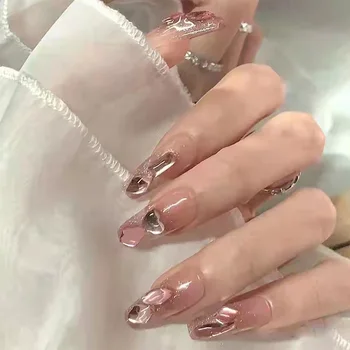 3KS Nositeľná nechtov patch nechtov pásy love pink diamond slzy vŕtačka môže zobraziť produkty biele dlhé dievča prst nechty falošné ongle