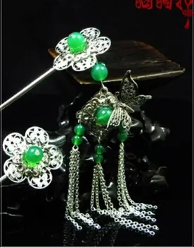 Zelená Achát Slivkové Kvety Stigma Klasická Vlasy Stick Nastaviť Vintage Šperky Hanfu Kostým Vlasy Príslušenstva, Cena je za 2ks palice