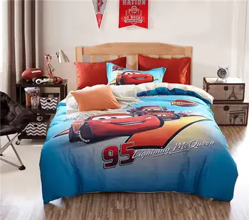 Blesk McQueen Cars 3D Vytlačené posteľná bielizeň Súpravy z Egyptskej Bavlny prehoz cez posteľ Deka Obliečky Twin Plný Queen Size 600TC Modrá Červená