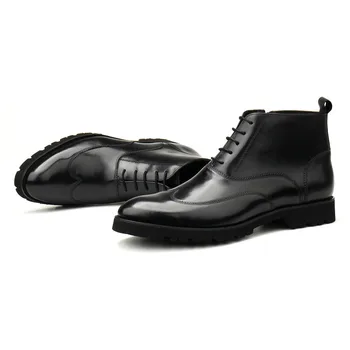 Veľká Veľkosť EUR45 Ukázal Prst Zimné Čierne Pánske Členkové Topánky Originálne Kožené Topánky Muž Office Šaty Topánky