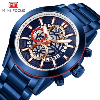MINIFOCUS Quartz Mužov náramkové hodinky Luxusné Multifunkčný 3 Subdial Svetelné Ukazovatele Športové Hodinky z Nerezovej Popruh montre homme