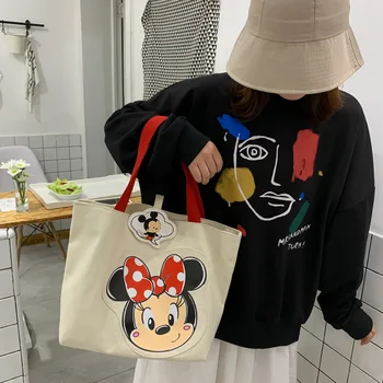 Disney Mickey tlač plátené tašky nové divoké bežné tote bag karikatúra roztomilý veľkú kapacitu prenosné nákupní taška