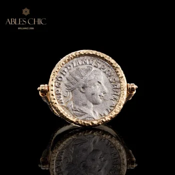 Pevné 18K Zlata Autentické Rímskej Republiky Starožitné Strieborné Mince Antické Sochárstvo Vintage Byzantskej Krúžok 8.48 g