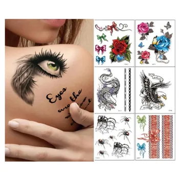 3ks Európskych A Amerických Simulácia Trvalé Tetovanie Nálepky Umenie Muž Žena Rose Motýľ Lebky Dočasné Tetovanie Nálepky