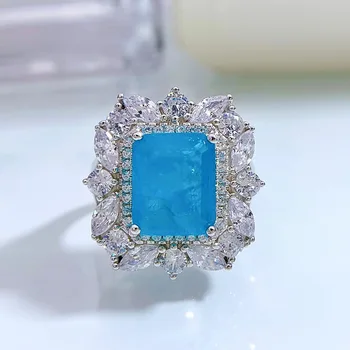 Nový módny trend S925 striebrom vykladané 5A zirkón Paraiba drahokam retro marquise diamantový prsteň