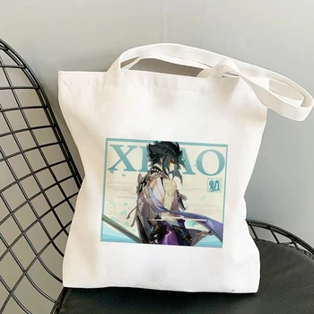 Horúca Hra Genshin Vplyv XIAO Plátno Anime Taška Harajuku Tote Bag Shopper Veľkú Kapacitu Ženy Taška na Bežné Taška cez Rameno, Kabelka