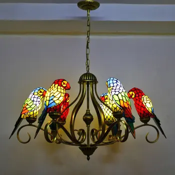 Reštaurácia Tiffany Papagáje Luster Lampa Jedáleň Sklo barovým pultom Vtáky Závesné Osvetlenie Kaviareň Dom drop svetlá