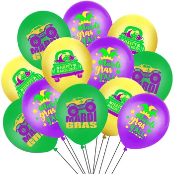 JOLLYBOOM 12 Palcový Purple Green Gold Tlač Latex Balón Set s Konfetami Balón pre New Orleans Mardi Gras Dekorácie Dodávky