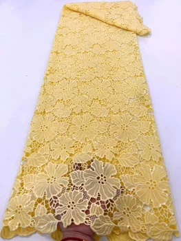Móda Nigérijský Guipure Kábel Čipky Textílie S Flitrami 5Yard francúzsky Výšivky Mlieko Hodváb Čipky Textílie Svadobné Šaty Pre Ženy