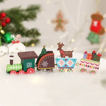 Nový Farebný Maľovaný Drevený Vlak Vianočné Ozdoby Veselé Vianočné Dekorácie Domov 2022 Vianočný Darček Škôlky Deti Nový Rok