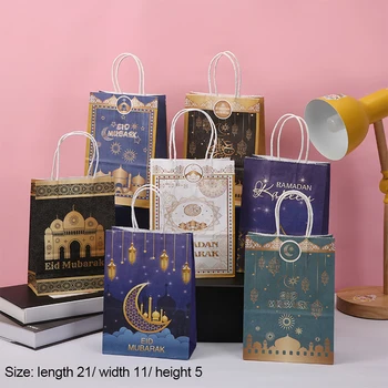 12PCS Eid Mubarak Tote Darčekové Krabice Príležitosti Ramadánu Kraft Papier Taška Eid Mubarak Balení Taška Moslimských Islamskej Party Dekorácie