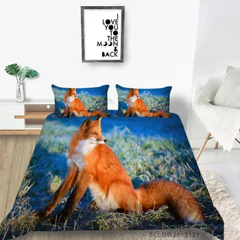 Posteľná bielizeň Nastaviť pre Deti, Dospievajúcich Chlapcov Žijúcich Zvierat 2/3ks Polyester Deka Kryt Fox Perinu Nastaviť Kráľ/Kráľovná Veľkosť Orange Krásnej Fox