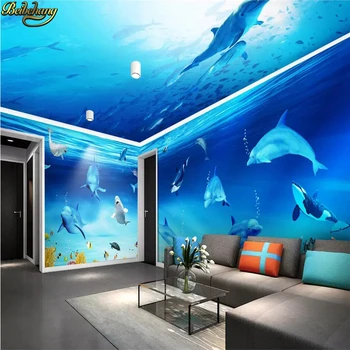 beibehang Vlastný Sen Podmorského Sveta nástennú maľbu, tapety Dolphin Tému Priestor 3D Dom Pozadie fotografie ako tapety pre obývacia izba