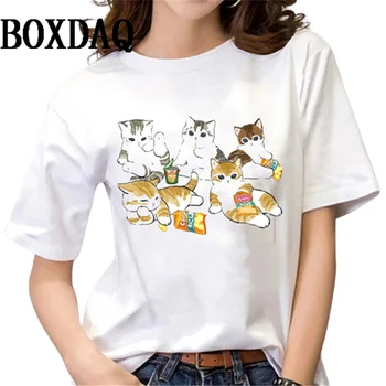 Klasické Mačka 3D Tlač T-Shirt Ženy Harajuku Kawaii T Shirt O-Krku Krátky Rukáv Femme Bežné Tshirts Módne Biele Topy Tee Tričko