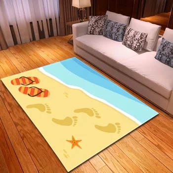 6 mm 3D Beach stopu vzor koberce pre Obývacej Izby, Spálne, Obdĺžnik Domova koberec Konferenčný Stolík Mat Vaňa Absorbovať Vodu Koberce