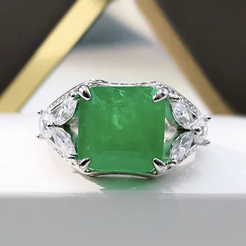 Luxusné 100%-S925 Rýdzeho Striebra 10*10 mm námestie vystrihnúť Emerald Drahokam snubný Prsteň Žena Koktail Party Jemné Šperky