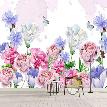 Vlastné Foto Tapety Európsky Štýl Ručne Maľované Pastoračnej Kvety Pozadie Pre TV Obývacej Izbe, Spálni nástenné Maľby 3D Nálepka na Stenu