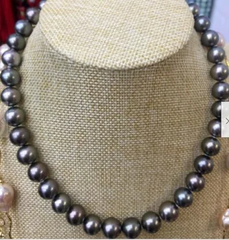 18-palcové AAAA lesk 9-10 MM skutočný prírodný Tahitian black pearl náhrdelník