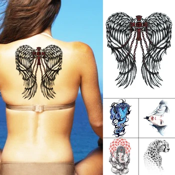 1PCS Anjel kríž krídla tetovanie nálepky nepremokavé dočasné flash tetovanie plnej späť Ozdobený body art